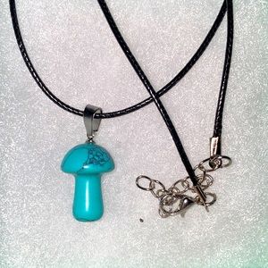 Boho natural Turquoise Mushroom 🍄 Black Cord Neckl…